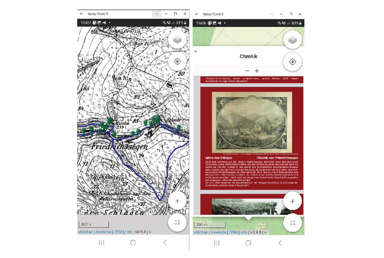 TourenApp mit historischer Karte
